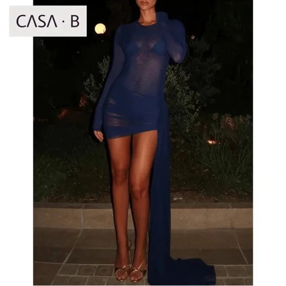 NEW💫to CASA B | The Solene Draped Mesh Mini Dress- Navy - Picture 5 of 6